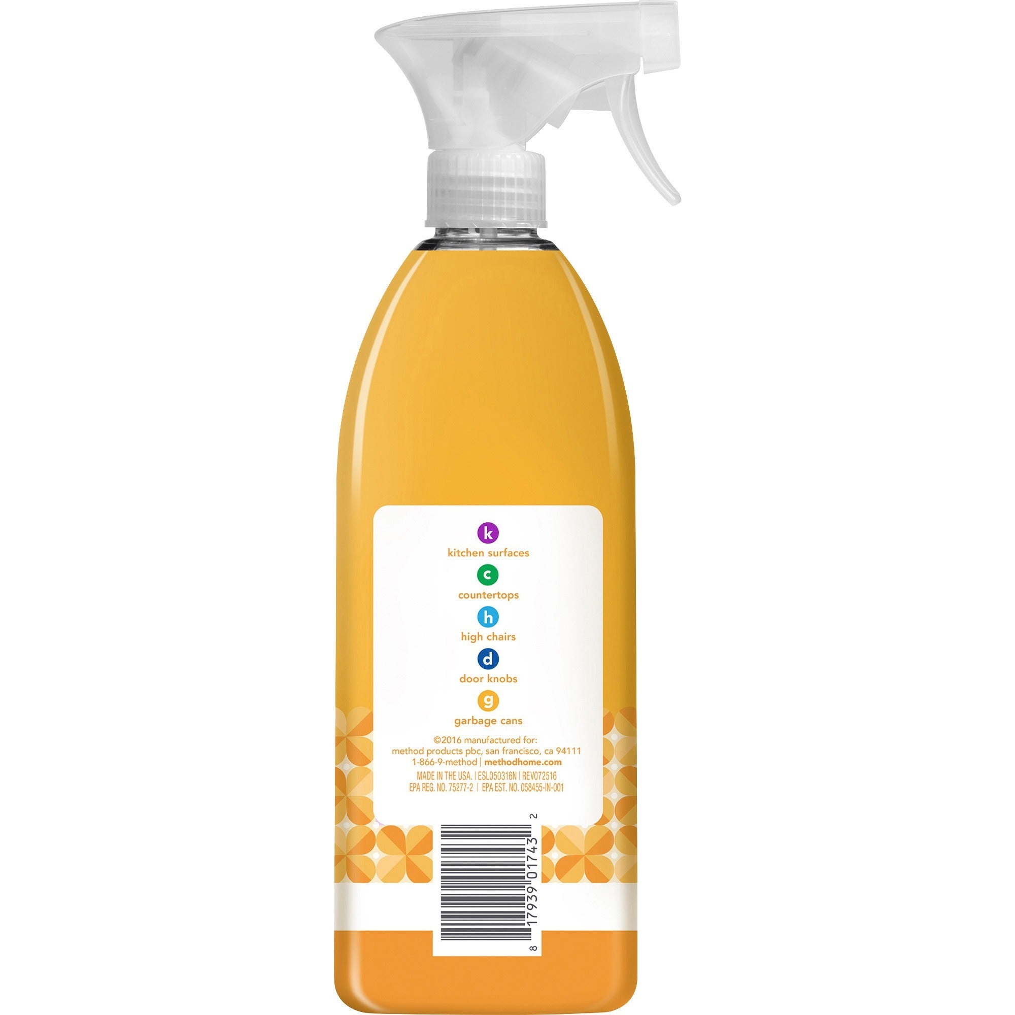 Method Antibac All-purpose Cleaner - 28 fl oz (0.9 quart) - Citron, Fresh Scent - Antibacterial, Disinfectant - Orange - 1 Each