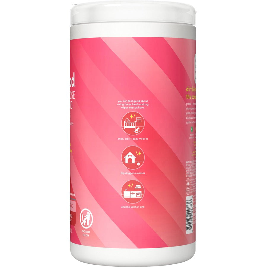 Method All-purpose Cleaning Wipes - Pink Grapefruit Scent - Pleasant Scent - Pink - 70/Tub - 6 / Carton