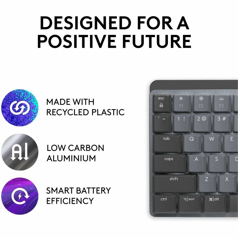 Wireless Connectivity - Bluetooth - 33 ft - USB Interface - Windows 10, Windows 11, macOS 10.15, iOS 14, iPadOS 14, Linux, ChromeOS, Android 8.0 - PC, Mac - Mechanical Keyswitch - Proprietary Battery Size Battery Size Supported - Graphite