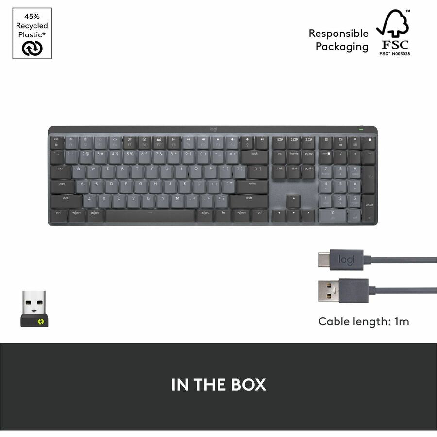 Wireless Connectivity - Bluetooth - 33 ft - USB Interface - Windows 10, Windows 11, macOS 10.15, iOS 14, iPadOS 14, Linux, ChromeOS, Android 8.0 - PC, Mac - Mechanical Keyswitch - Proprietary Battery Size Battery Size Supported - Graphite