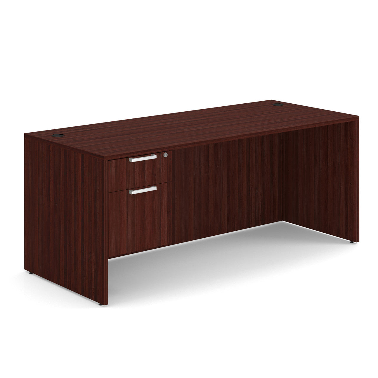 OfficeSource OS Laminate Collection Single 3/4 Pedestal Desk - 71" x 30" - Mahogany