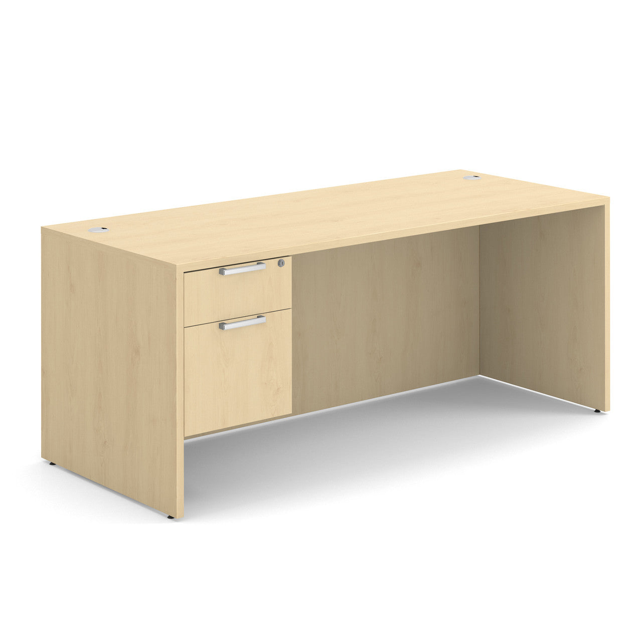 OfficeSource OS Laminate Collection Single 3/4 Pedestal Desk - 71" x 30" - Maple