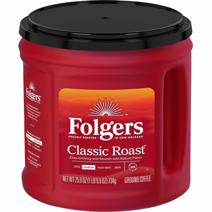 Folgers&reg; Ground Classic Roast Coffee - Medium - 25.9 oz Per Canister - Ground - Classic Roast - 1 Each