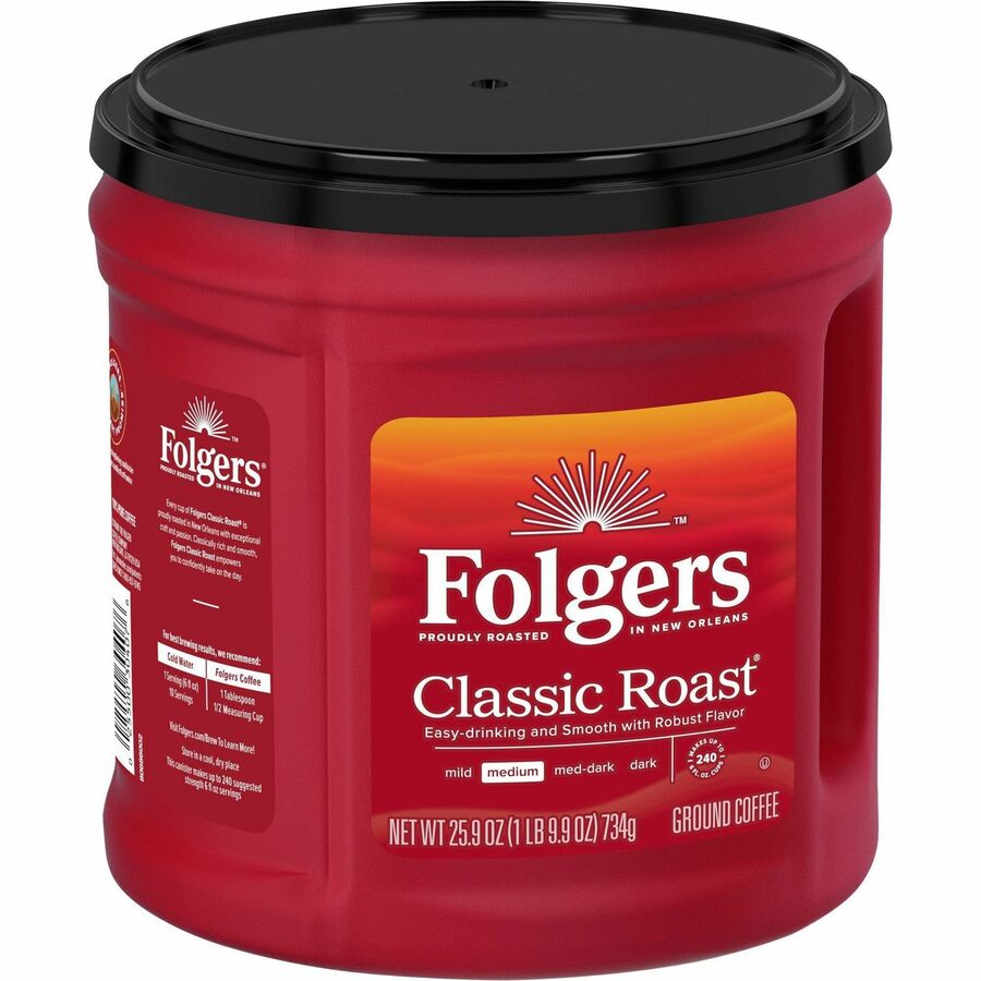 Folgers&reg; Ground Classic Roast Coffee - Medium - 25.9 oz Per Canister - Ground - Classic Roast - 1 Each