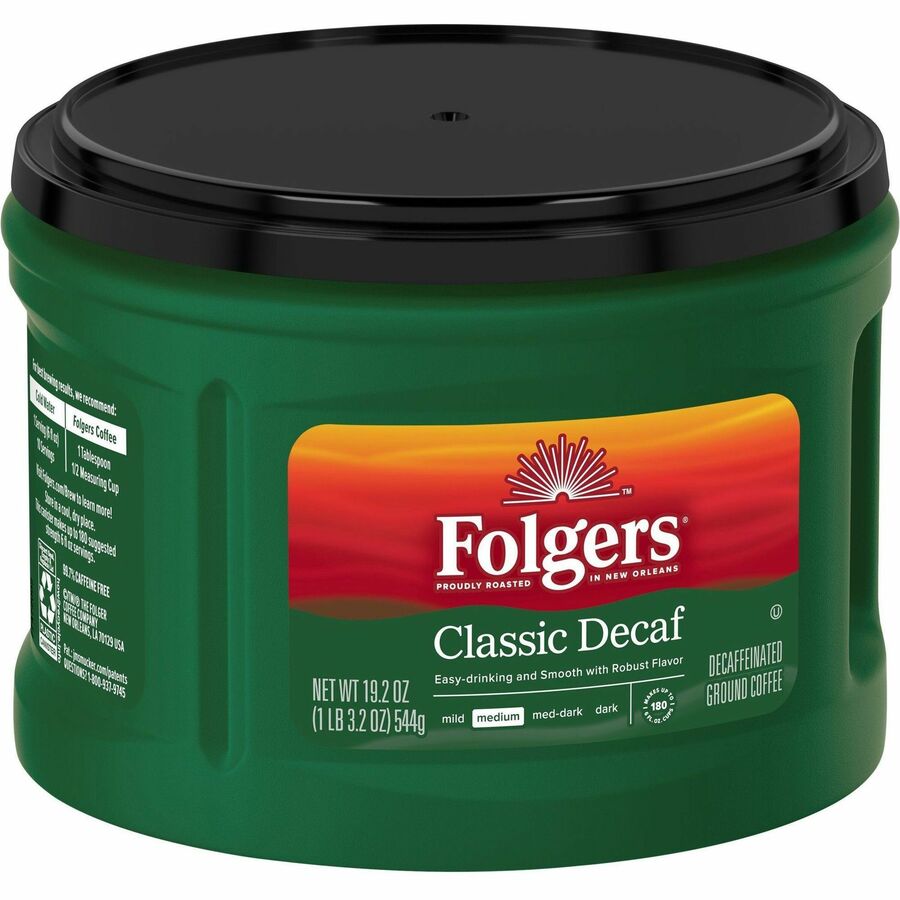 Folgers&reg; Ground Classic Decaf Coffee - Medium - 19.2 oz Per Canister - Ground - Classic - Decaffeinated - 1 Each