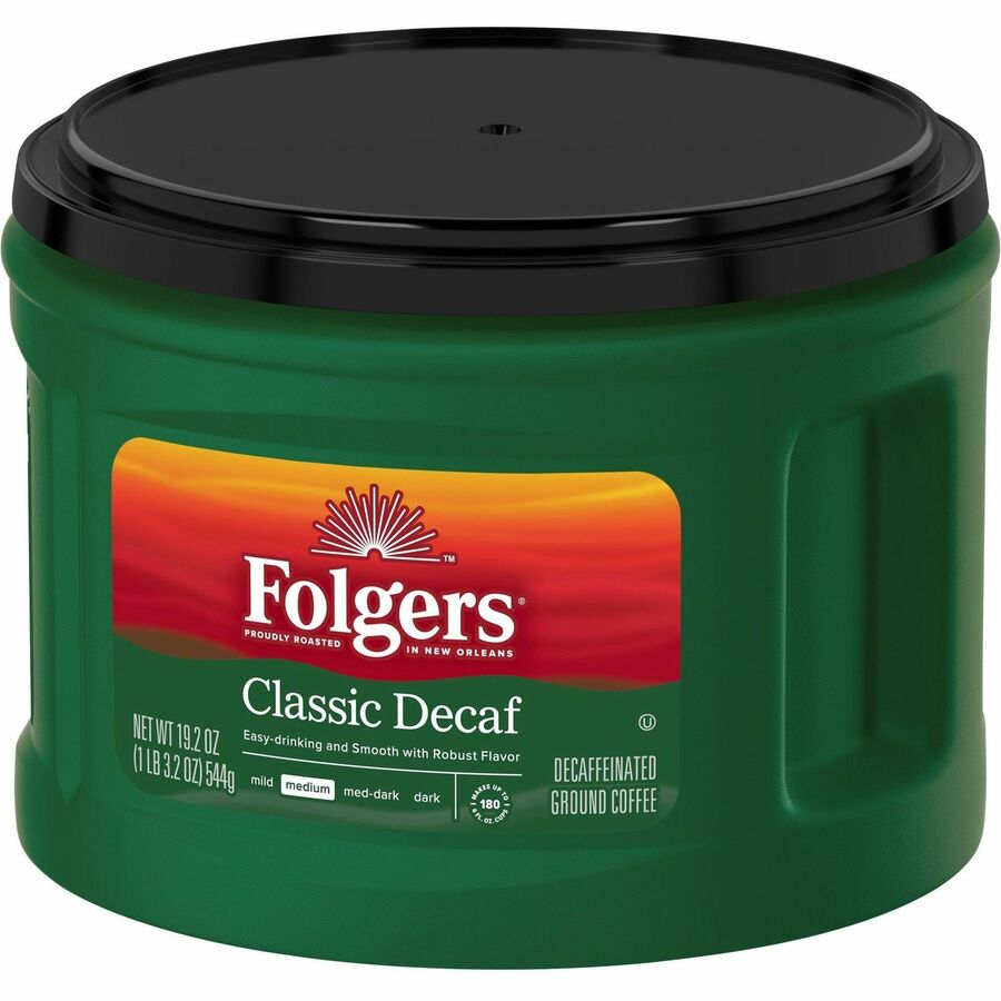 Folgers&reg; Ground Classic Decaf Coffee - Medium - 19.2 oz Per Canister - Ground - Classic - Decaffeinated - 1 Each