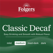 Folgers&reg; Ground Classic Decaf Coffee - Medium - 19.2 oz Per Canister - Ground - Classic - Decaffeinated - 1 Each