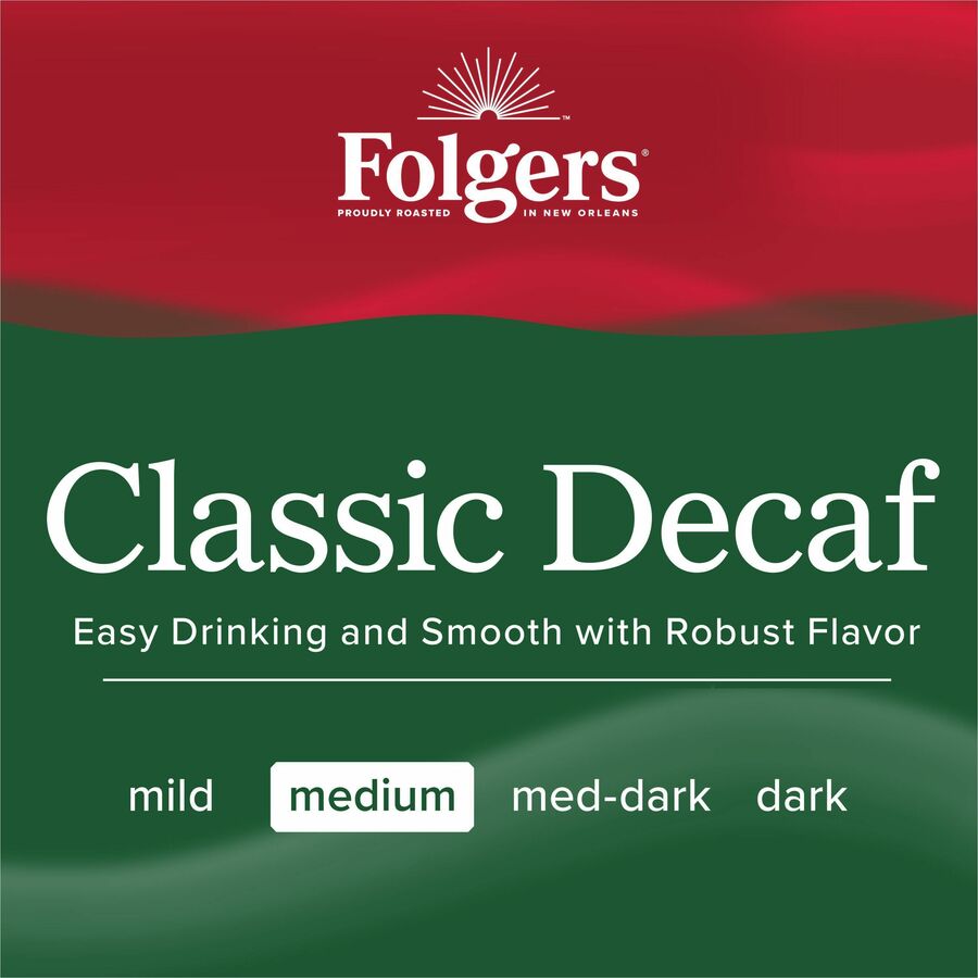 Folgers&reg; Ground Classic Decaf Coffee - Medium - 19.2 oz Per Canister - Ground - Classic - Decaffeinated - 1 Each