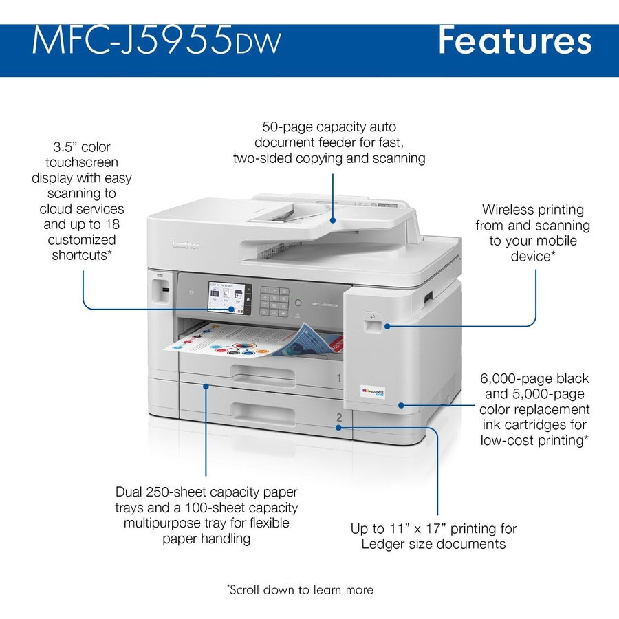 Brother MFC-J5955DW Wireless INKvestment Tank Inkjet Multifunction Printer - Color