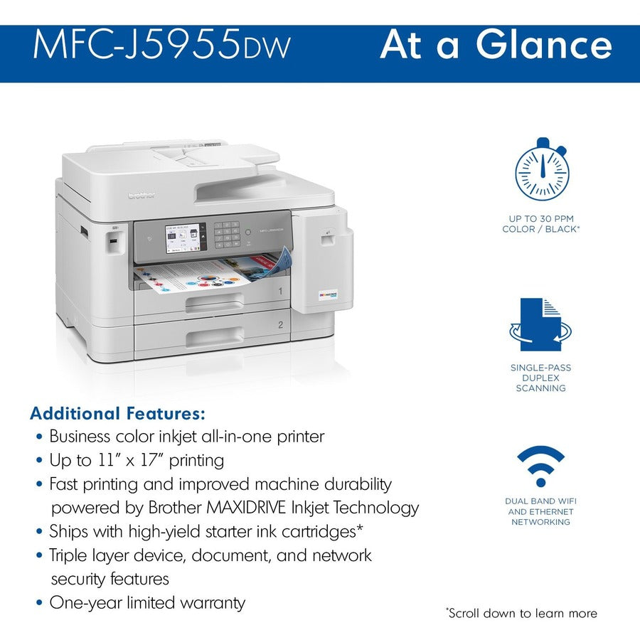 Brother MFC-J5955DW Wireless INKvestment Tank Inkjet Multifunction Printer - Color