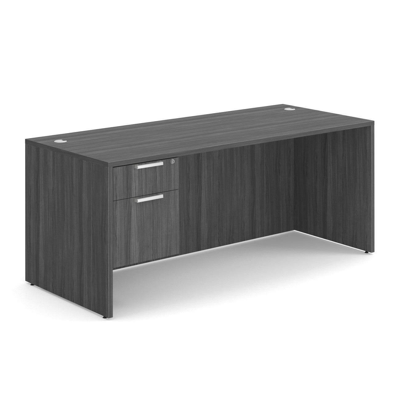 OfficeSource OS Laminate Collection Single 3/4 Pedestal Desk - 71" x 30" - Coastal Gray
