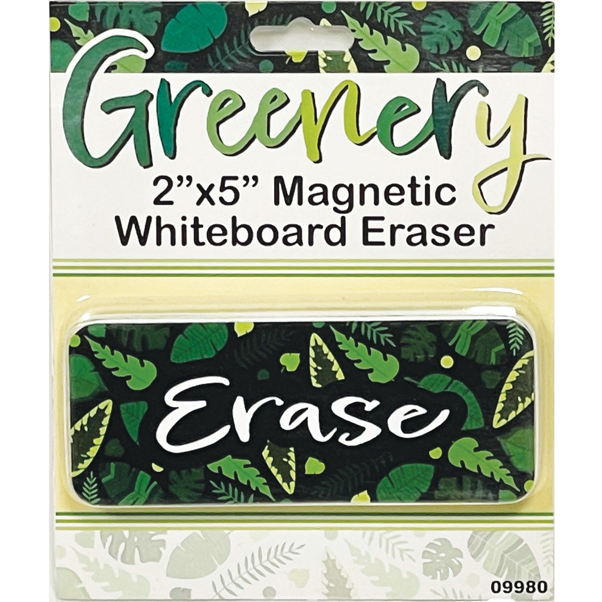 Magnetic Whiteboard Eraser, Greenery with Erase, 2" x 5"