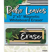 Magnetic Whiteboard Eraser, Boho Style Leaves with Border, 2" x 5"