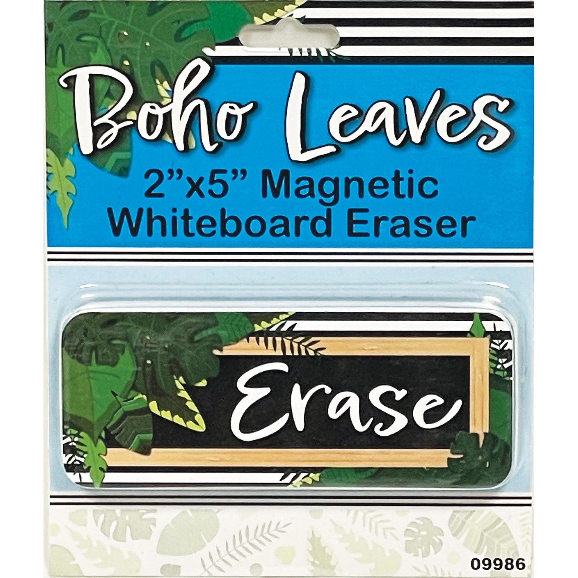 Magnetic Whiteboard Eraser, Boho Style Leaves with Border, 2" x 5"