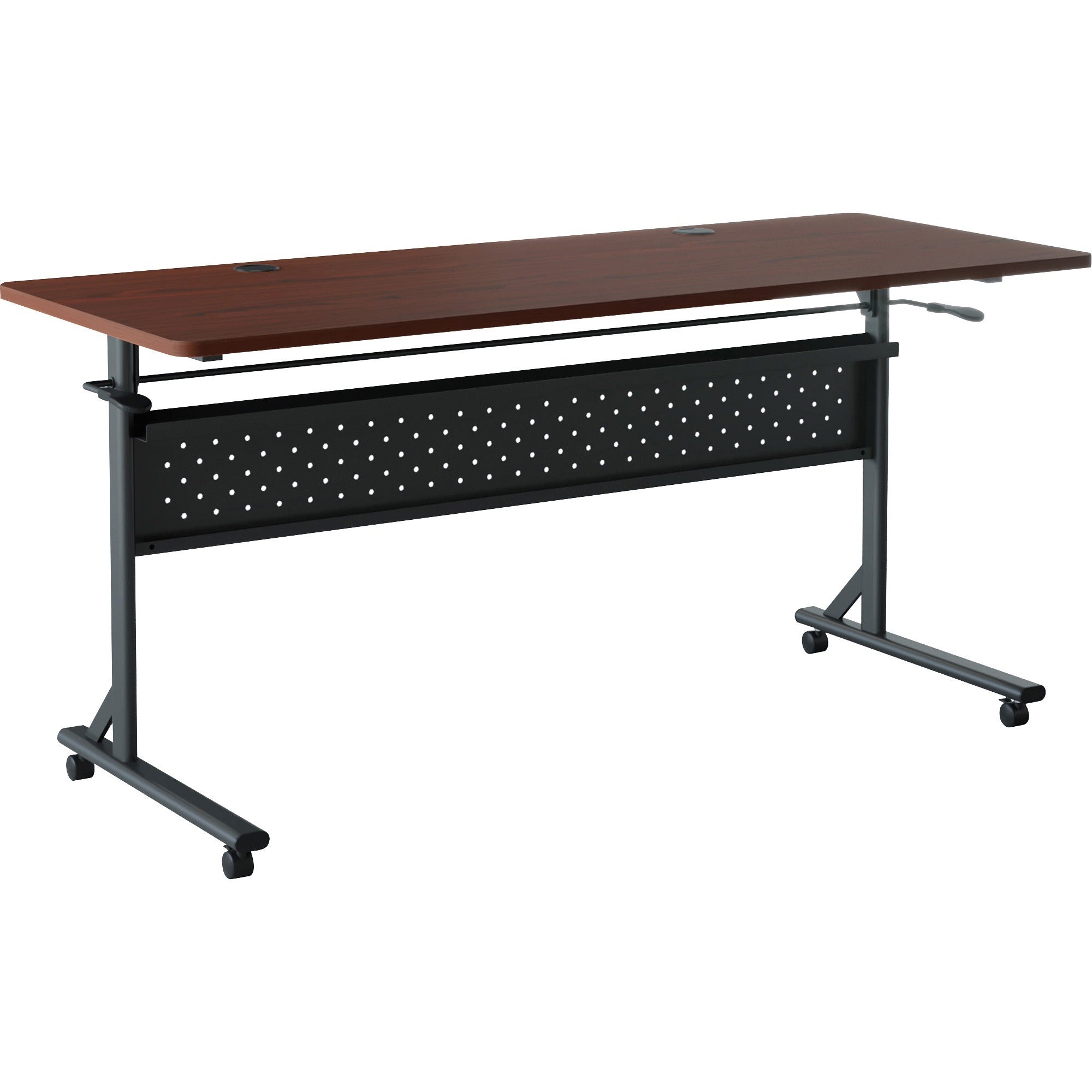 Lorell Shift 2.0 Flip and Nesting Mobile Table - Laminated Rectangle Top - 198 lb Capacity - 60" Table Top Length x 24" Table Top Width x 1" Table Top Thickness - 29.50" Height - Assembly Required - Mahogany - 1 Each