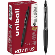 uniball™ 207 Plus+ Gel Pen - 0.7 mm Medium Pen Point - Retractable - Black Ink - Gel-based, Nanofiber Ink - Black Metal Barrel - 1 Dozen