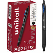 uniball™ 207 Plus+ Gel Pen - 0.7 mm Medium Conical Pen Point - Refillable - Retractable - Blue Ink - Gel-based, Nanofiber Ink - Black Metal Barrel - 1 Dozen