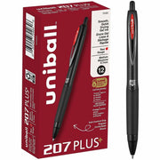 uniball™ 207 Plus+ Gel Pen - 0.7 mm Medium Pen Point - Retractable - Red Ink - Gel-based, Nanofiber Ink - Black Metal Barrel - 1 Dozen