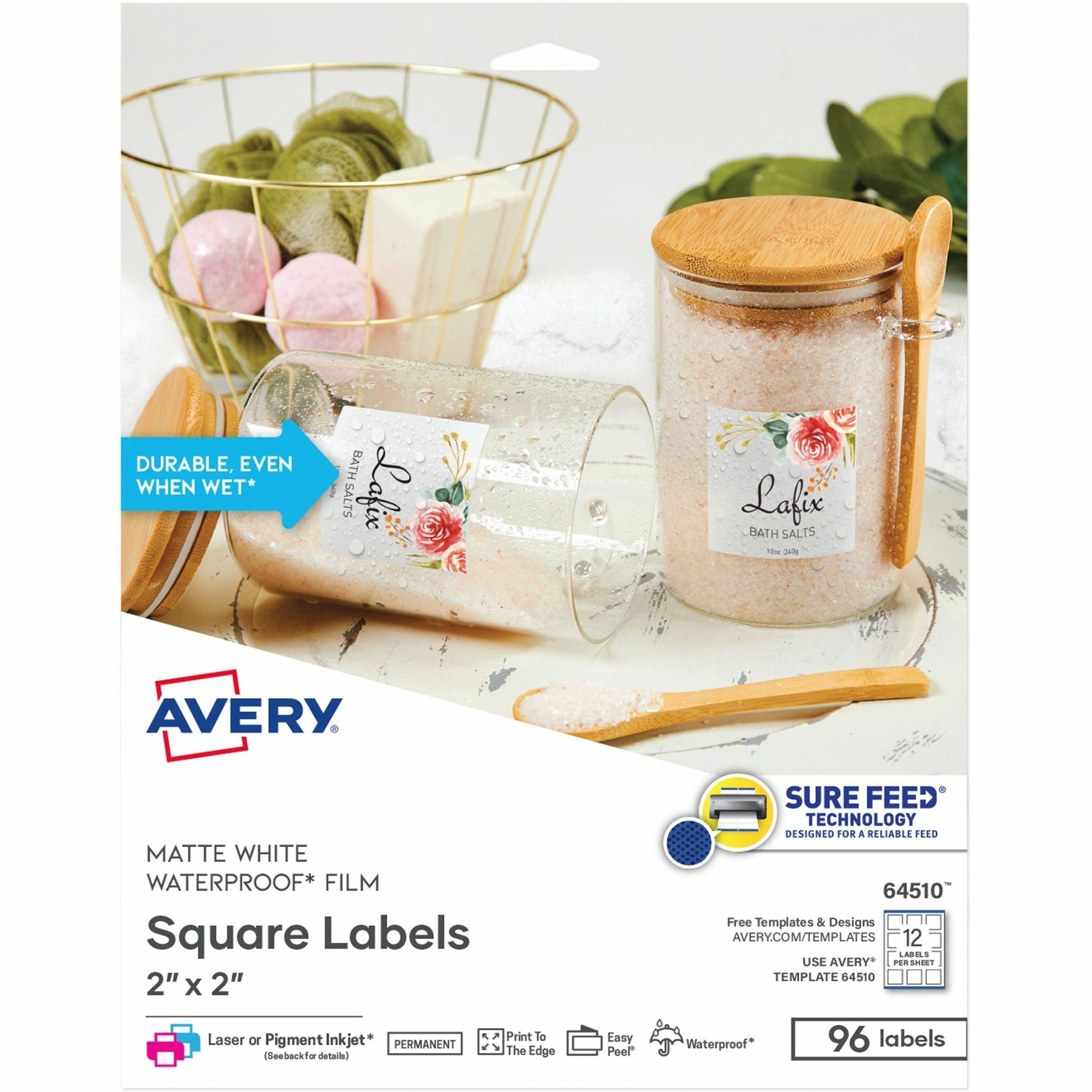 Avery&reg; Durable Waterproof Labels, 2" x 2" Square, 96 Total
