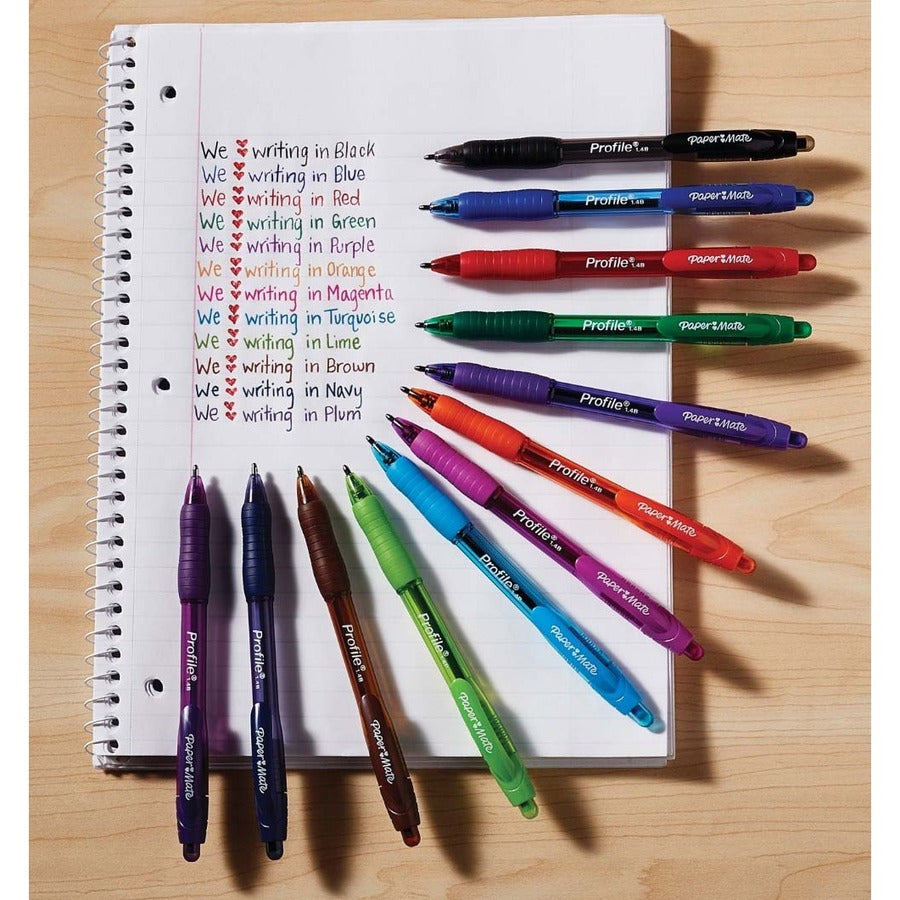 Paper Mate Profile Retractable Ballpoint Pen - 1 mm Pen Point - Retractable - Multi Ink - Assorted Barrel - 8 / Pack