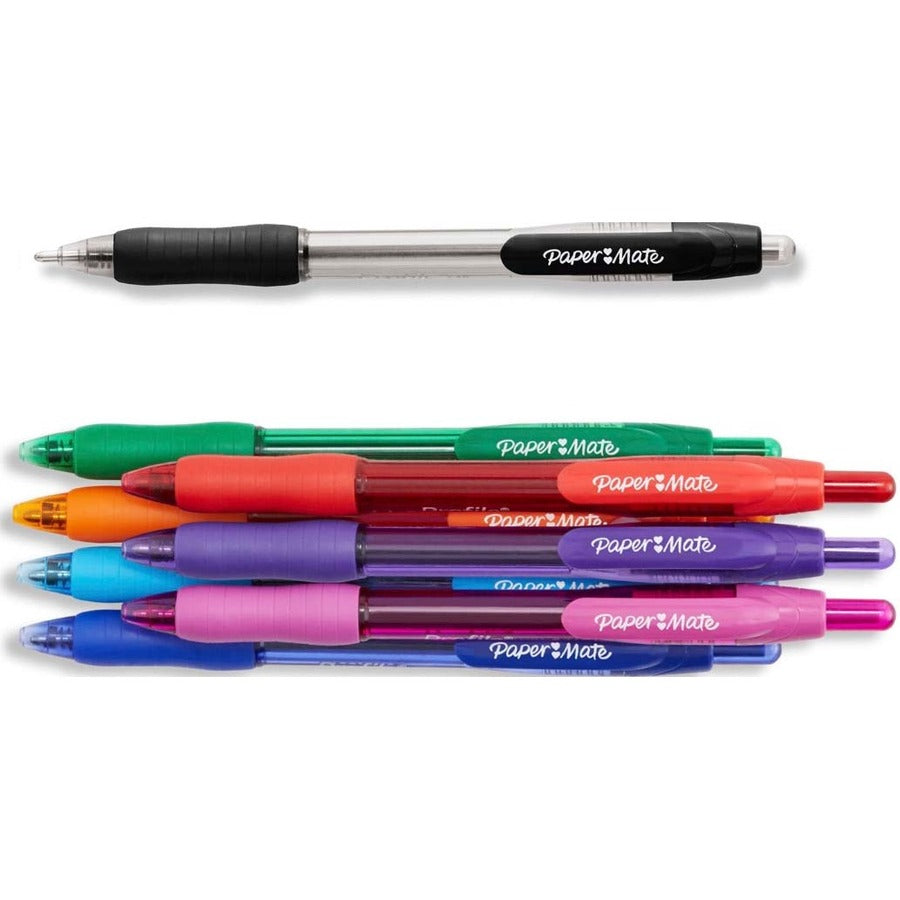 Paper Mate Profile Retractable Ballpoint Pen - 1 mm Pen Point - Retractable - Multi Ink - Assorted Barrel - 8 / Pack