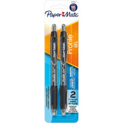 Paper Mate Profile Retractable Gel Pens, 0.7 mm Medium Point, Black Ink, Gel-Based, Soft Grip, 2 Pack