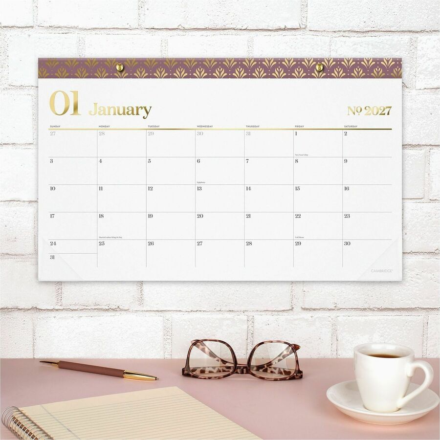 Cambridge WorkStyle 2026 Monthly Desk Pad Calendar, Green, Compact, 17 3/4" x 11"