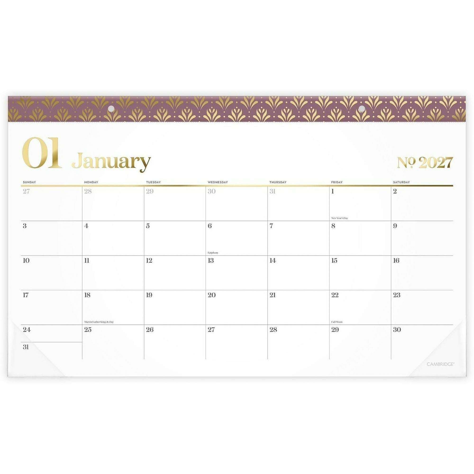 Cambridge WorkStyle 2026 Monthly Desk Pad Calendar, Green, Compact, 17 3/4" x 11"