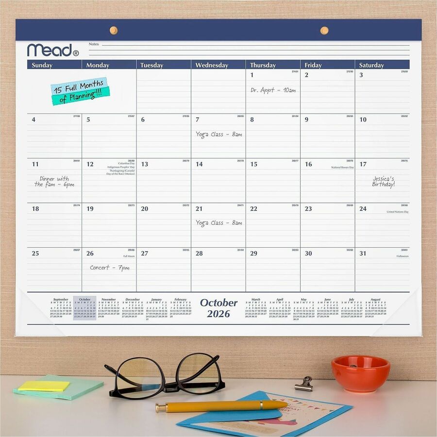 Cambridge Basic 2025-2026 Monthly Desk Pad Calendar, Standard, 21 3/4" x 17"