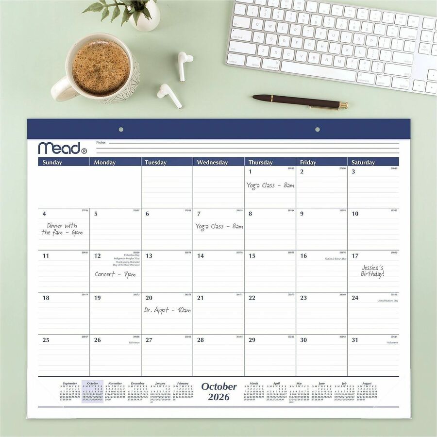 Cambridge Basic 2025-2026 Monthly Desk Pad Calendar, Standard, 21 3/4" x 17"