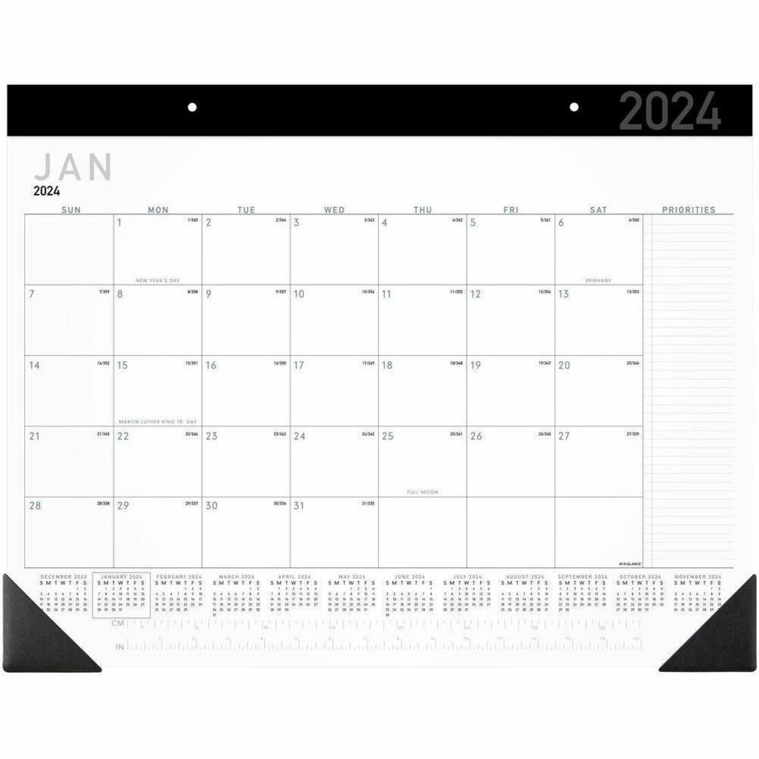 Standard - Julian Dates - Monthly - 12 Month - January 2026 to December 2026 - 1 Month Single Page Layout - 21 3/4" x 17" Sheet Size - 2 x Holes - Headband - Desk Pad - White - Paper - Unruled Daily Block, Appointment Schedule - 1 Pack