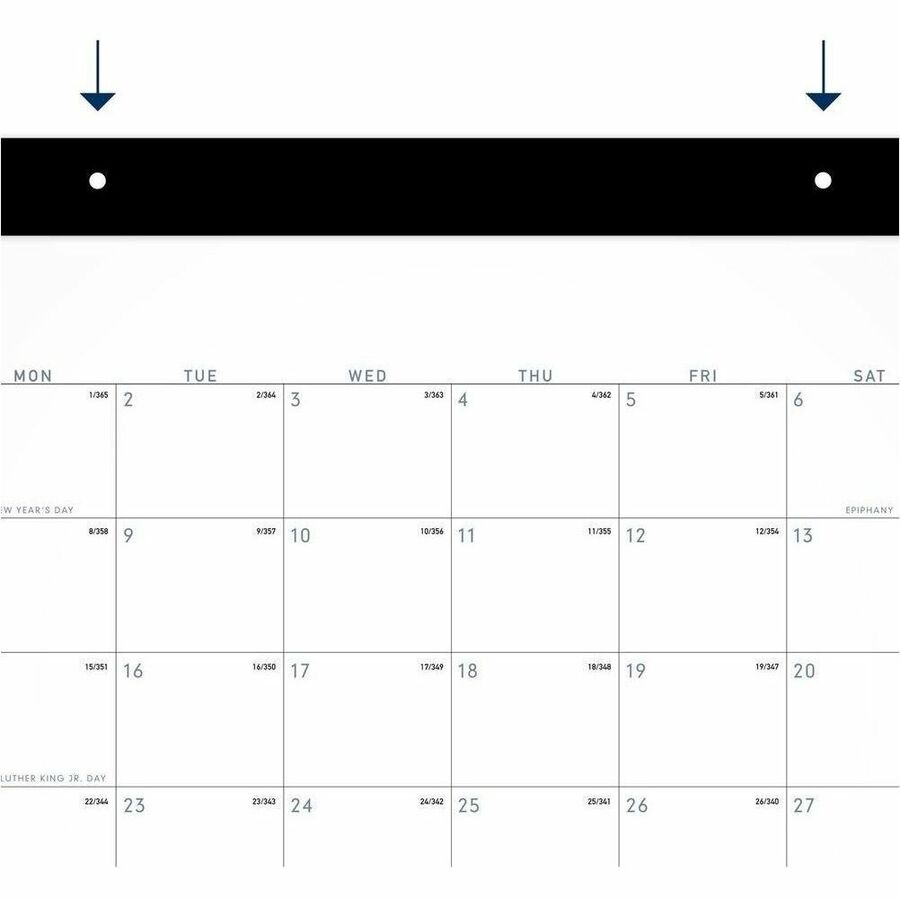 Standard - Julian Dates - Monthly - 12 Month - January 2026 to December 2026 - 1 Month Single Page Layout - 21 3/4" x 17" Sheet Size - 2 x Holes - Headband - Desk Pad - White - Paper - Unruled Daily Block, Appointment Schedule - 1 Pack