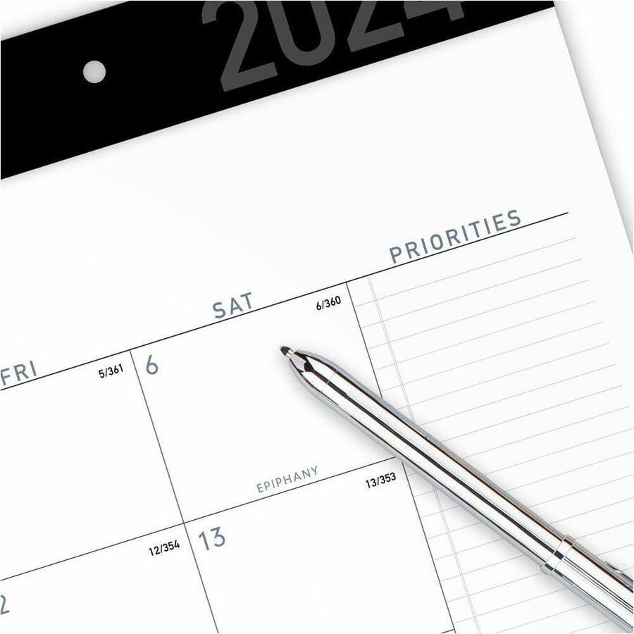 Standard - Julian Dates - Monthly - 12 Month - January 2026 to December 2026 - 1 Month Single Page Layout - 21 3/4" x 17" Sheet Size - 2 x Holes - Headband - Desk Pad - White - Paper - Unruled Daily Block, Appointment Schedule - 1 Pack