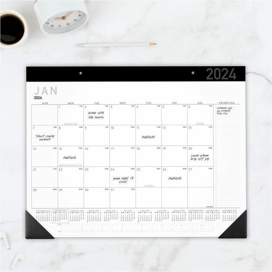 Standard - Julian Dates - Monthly - 12 Month - January 2026 to December 2026 - 1 Month Single Page Layout - 21 3/4" x 17" Sheet Size - 2 x Holes - Headband - Desk Pad - White - Paper - Unruled Daily Block, Appointment Schedule - 1 Pack