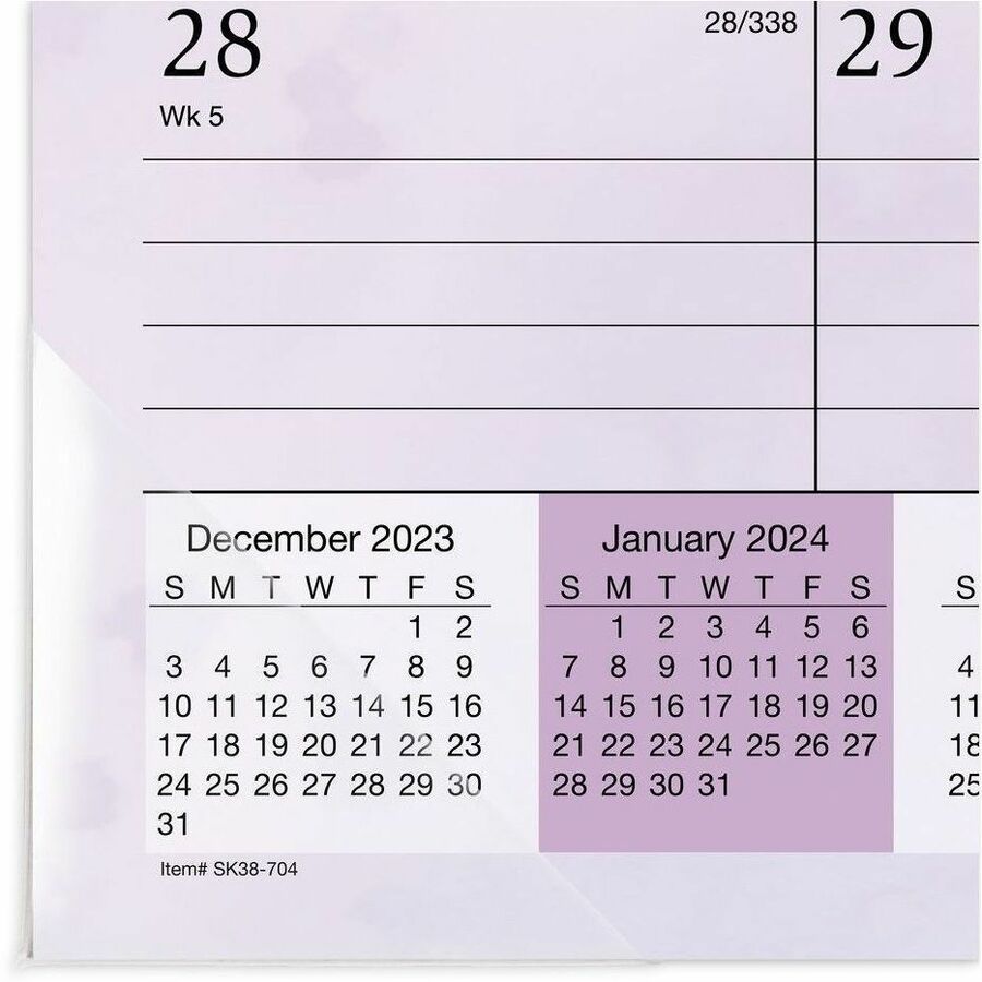 Standard - Julian Dates - Monthly - 12 Month - January 2026 to December 2026 - 1 Month Single Page Layout - 21 3/4" x 17" Sheet Size - White Sheet - 2 x Holes - Headband - Desk Pad - Green, Purple - Paper - Ruled Daily Block, Perforated Sheet - 1 Pack