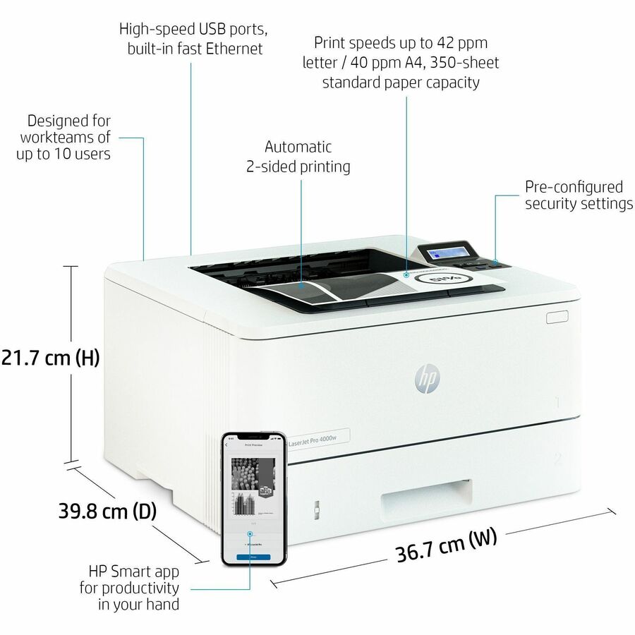 HP LaserJet Pro 4001dn Desktop Laser Printer - Monochrome