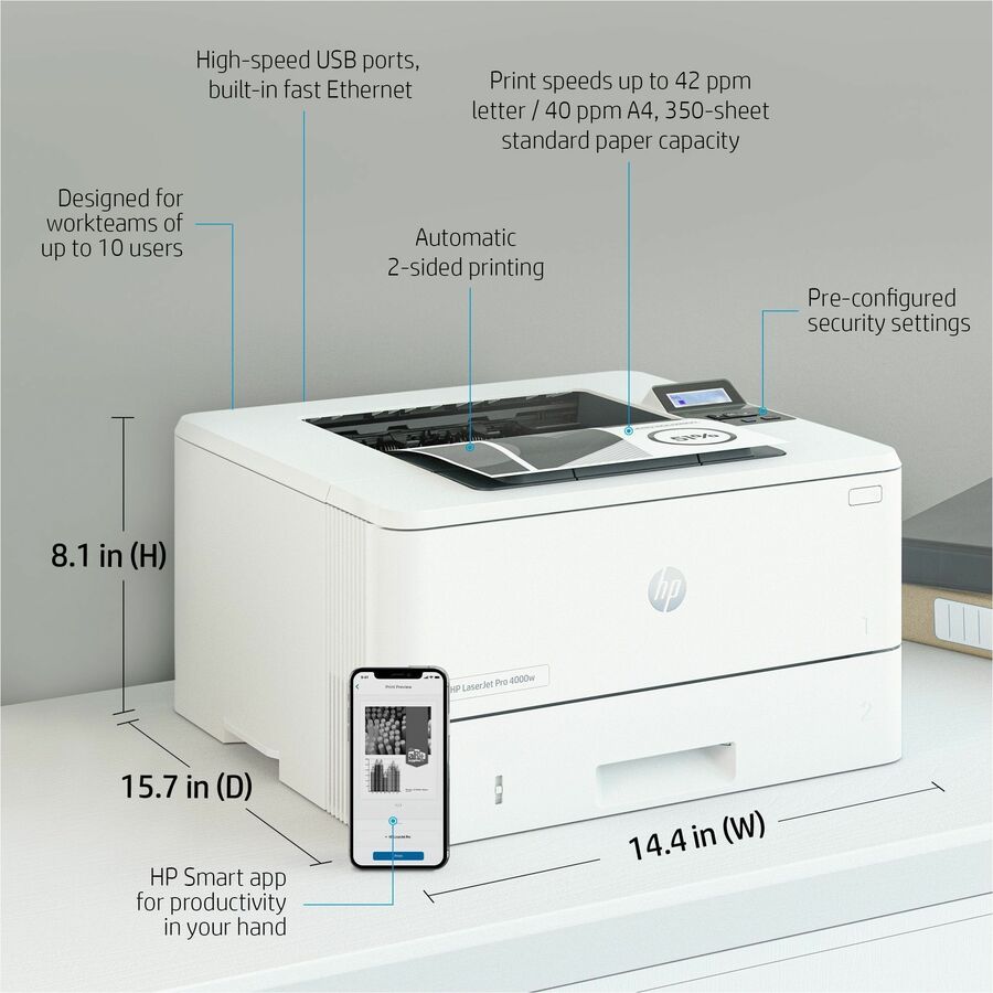 HP LaserJet Pro 4001dn Desktop Laser Printer - Monochrome