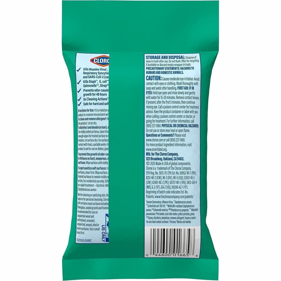 Clorox Bleach-Free Disinfecting WipesTo-Go Pack - Fresh Scent - Bleach-free, Disinfectant, Antibacterial, Disposable - White - 9 Pack - 1 Each
