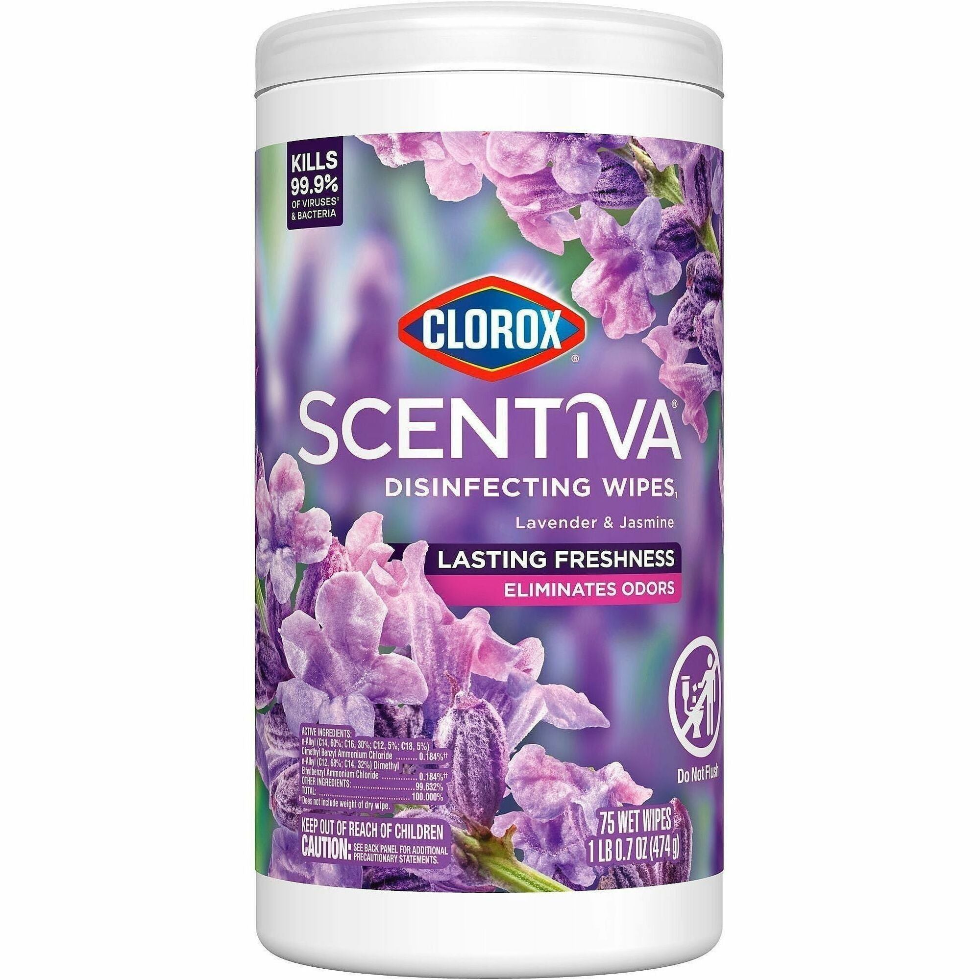 Lavender & Jasmine Scent - Bleach-free, Disinfectant, Long Lasting, Deodorize, Odor Neutralizer - White - 75 Tub - 1 Each