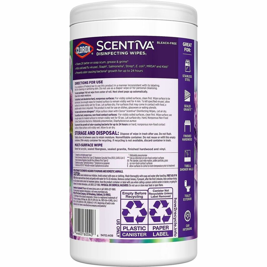Lavender & Jasmine Scent - Bleach-free, Disinfectant, Long Lasting, Deodorize, Odor Neutralizer - White - 75 Tub - 1 Each