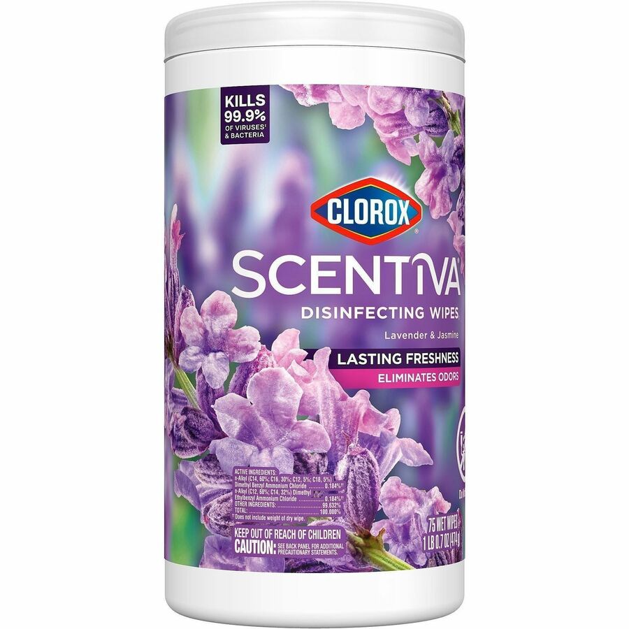 Lavender & Jasmine Scent - Bleach-free, Disinfectant, Long Lasting, Deodorize, Odor Neutralizer - White - 75 Tub - 1 Each