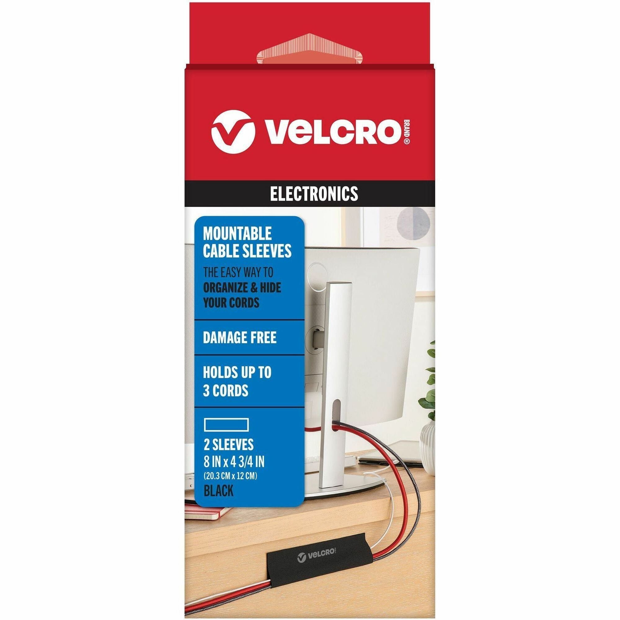VELCRO&reg; Mountable Cable Sleeves - Cable Sleeve - Black - 8" Length - 2 / Pack