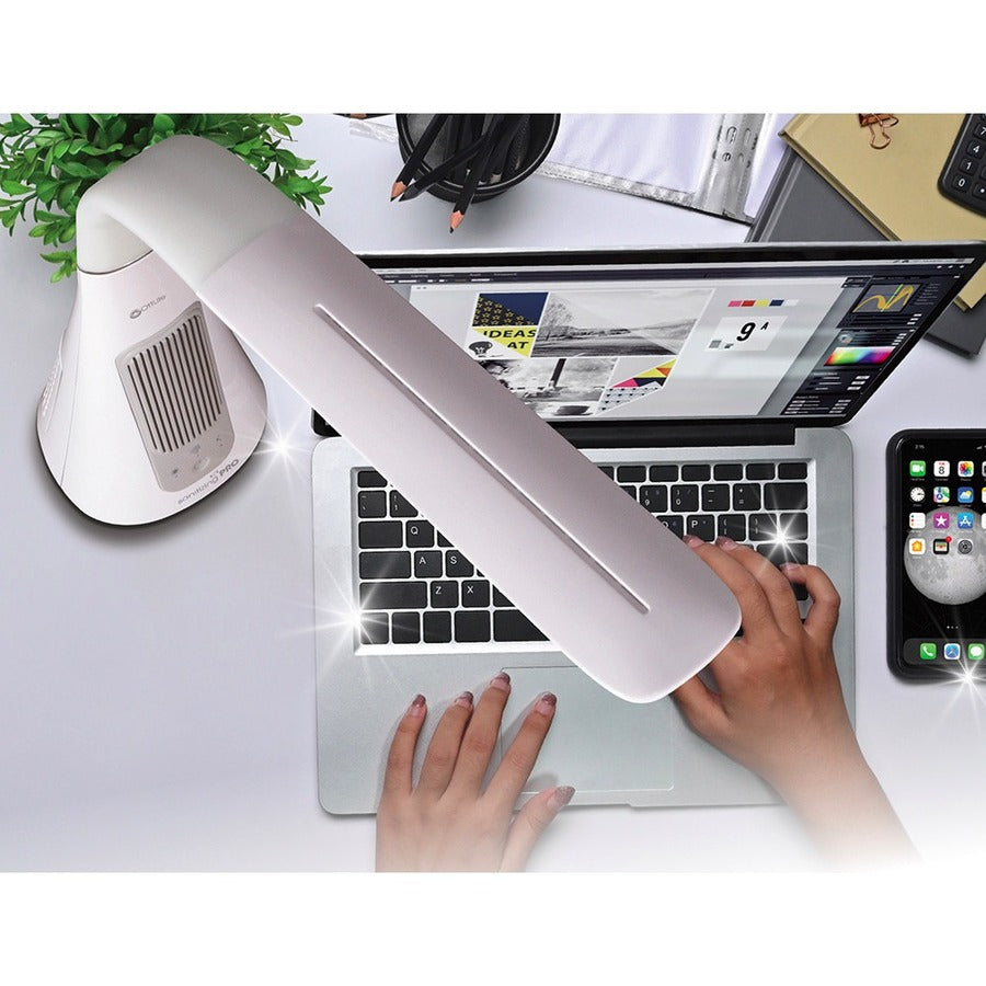 LED Bulb - Sanitizing, Glare-free Light, USB Charging, Adjustable Height - Desk Mountable - White, Gray - for Desk, Phone, Cubicle, Studying, Smartphone, Tablet