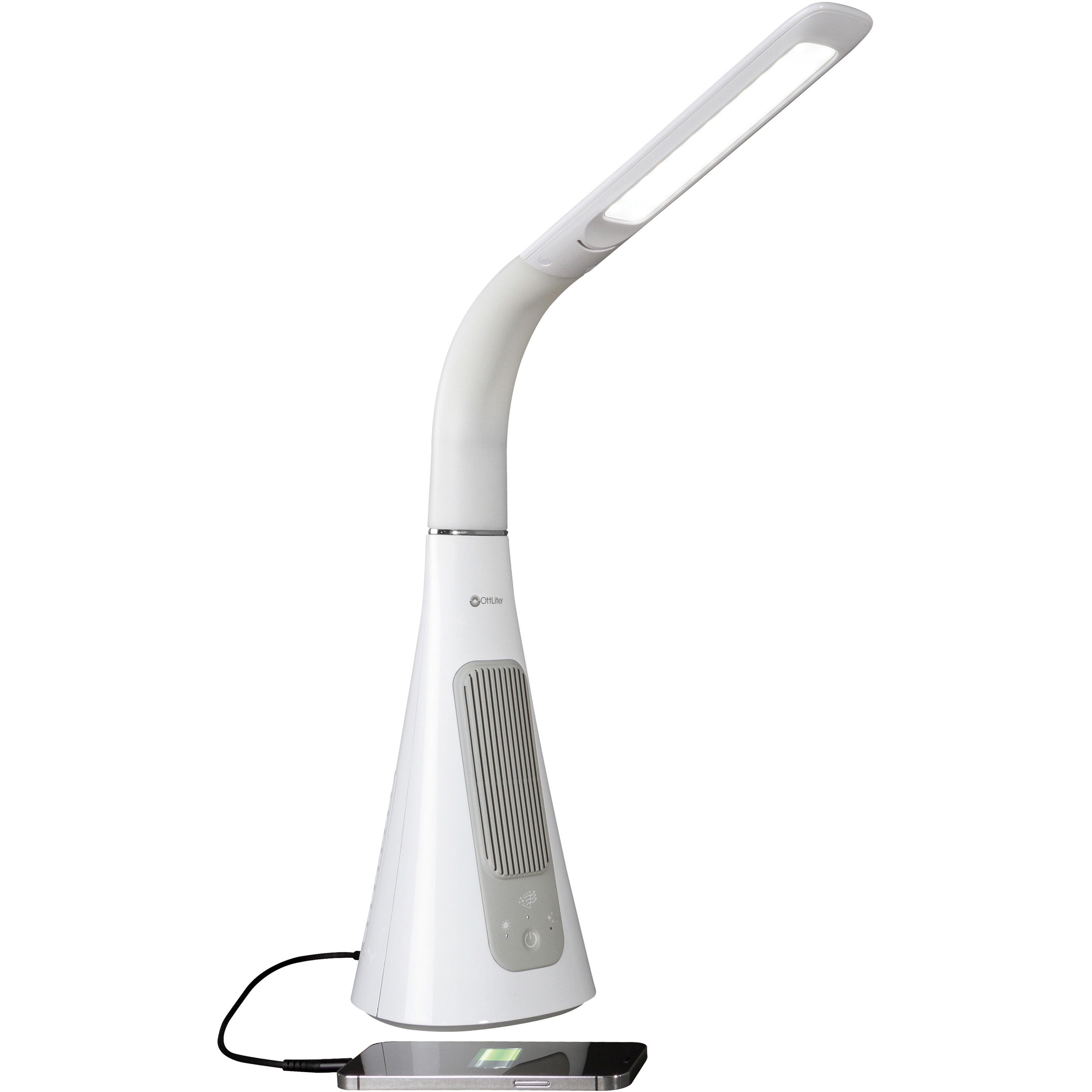 LED Bulb - Sanitizing, Glare-free Light, USB Charging, Adjustable Height - Desk Mountable - White, Gray - for Desk, Phone, Cubicle, Studying, Smartphone, Tablet