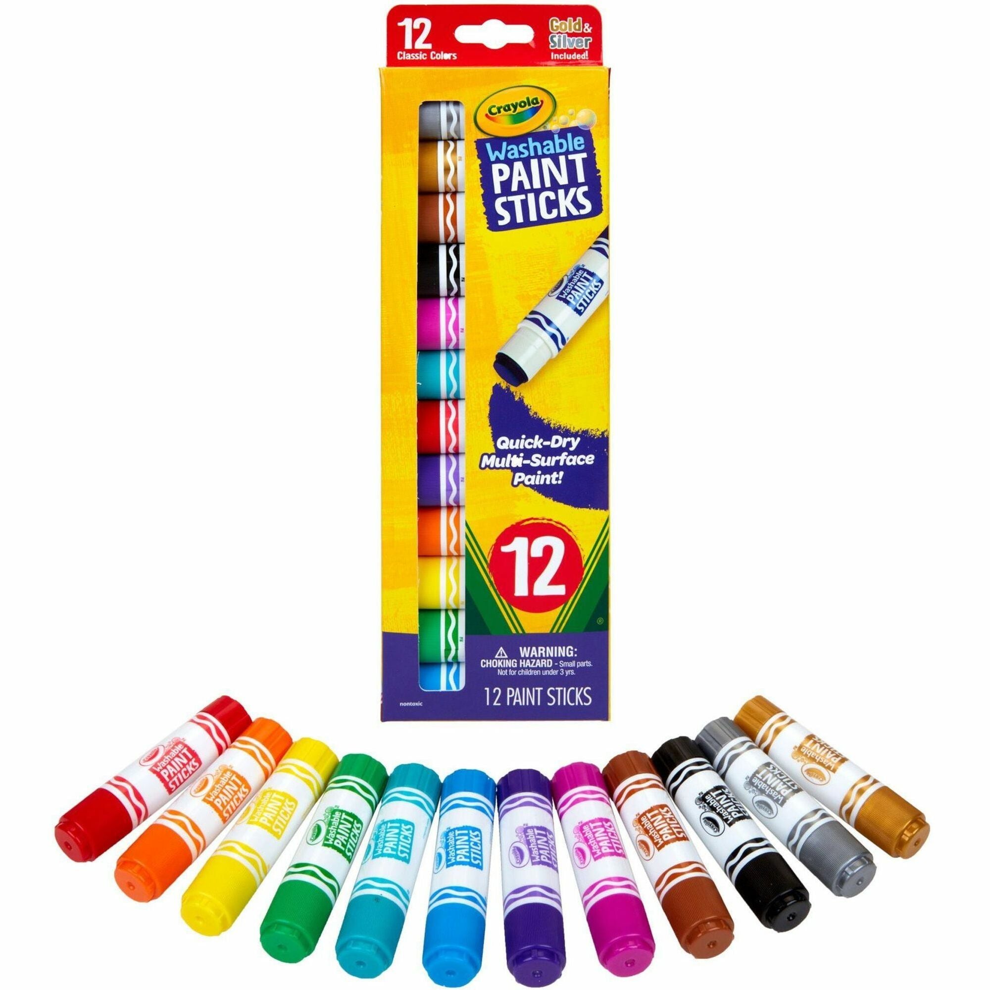 Crayola Project Quick-Dry Paint Sticks - Stick - 12 Color(s) - Assorted - 0.28 fl oz - Washable - 1 Pack