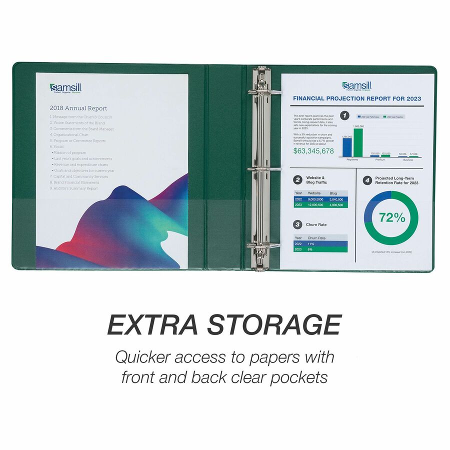 Samsill Durable View Binders, 1.5" D-Ring, Letter Size, 350 Sheet Capacity, 2 Internal Pockets, Assorted Colors, PVC-Free, Non-Glare, Recycled, 4 Pack