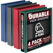 Samsill Durable View Binders, 1.5" D-Ring, Letter Size, 350 Sheet Capacity, 2 Internal Pockets, Assorted Colors, PVC-Free, Non-Glare, Recycled, 4 Pack