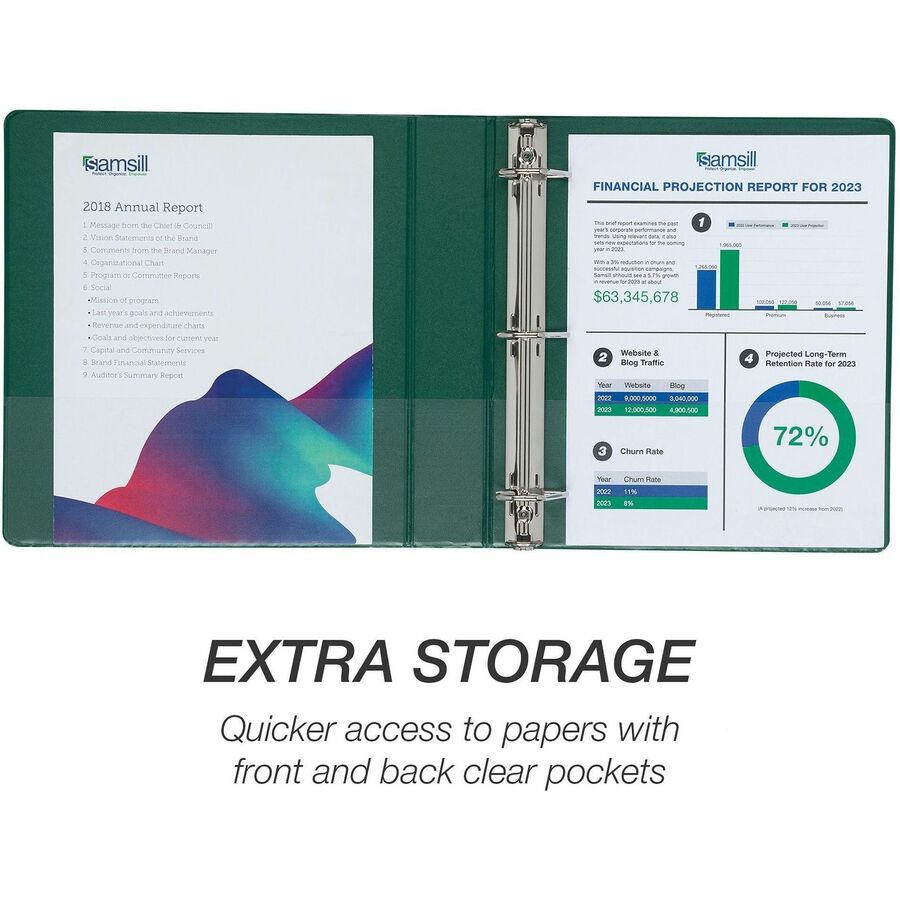 Samsill Durable View Binders, 1.5" D-Ring, Letter Size, 350 Sheet Capacity, 2 Internal Pockets, Assorted Colors, PVC-Free, Non-Glare, Recycled, 4 Pack