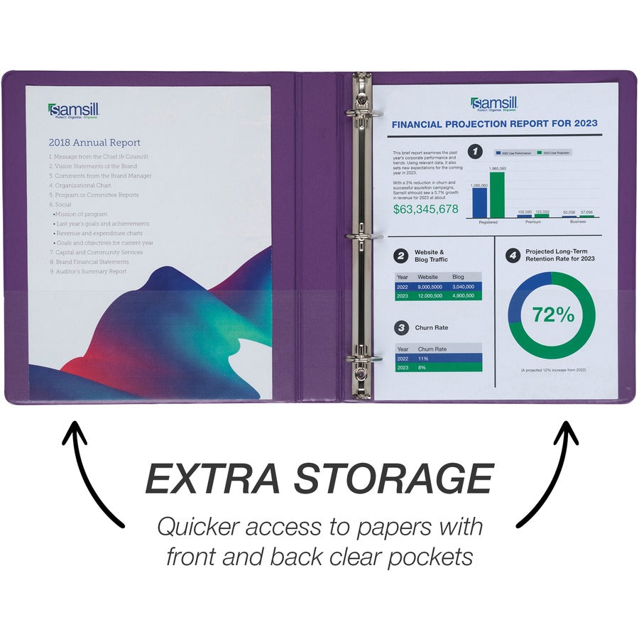 Samsill Durable View Binders, 1" D-Ring, Letter Size, 225 Sheet Capacity, 2 Internal Pockets, Assorted Colors, 4 Pack
