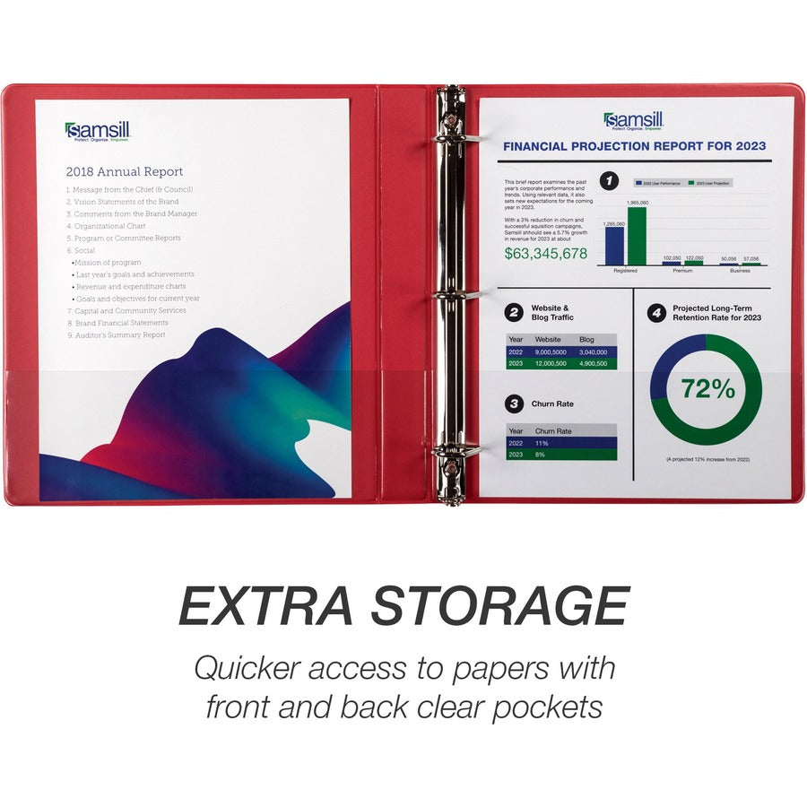 Samsill Durable View Binders, 1" D-Ring, Letter Size, 225 Sheet Capacity, 2 Internal Pockets, Polypropylene/Chipboard, Black/Blue/Red/Green, 4 Pack